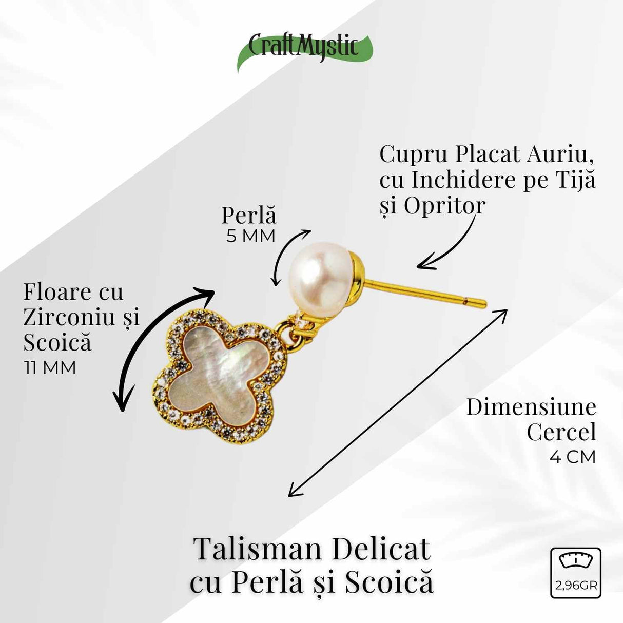 Talisman delicat cu perla si scoica - Cercei norocosi pentru fiecare zi
