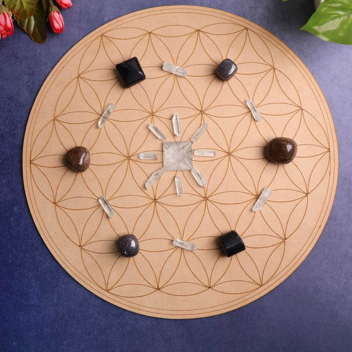 Grila de Cristale din MDF cu Simbolul Florii Vietii - 30 cm