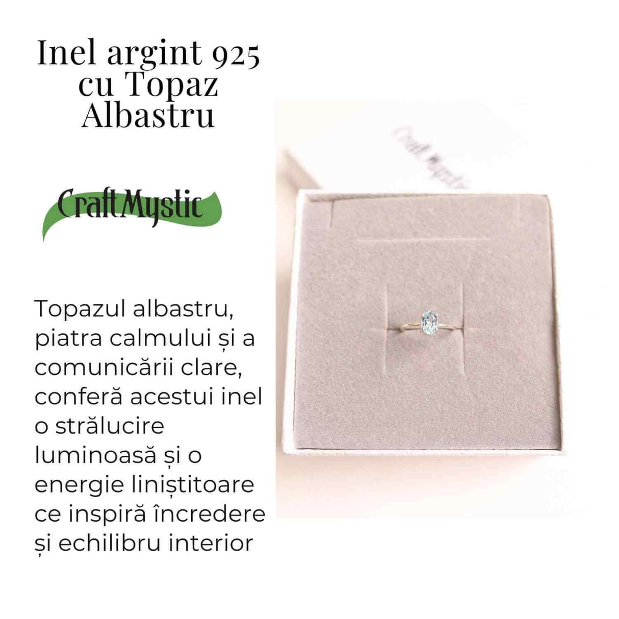 Inel ajustabil din Argint 925 cu Topaz Albastru - Claritate Mentala si Expresie Autentica
