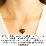Curaj si Protectie Zilnica - Colier Inima din Argint 925 cu Ochi de Tigru