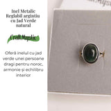 Inel Ajustabil Argintiu cu Jad Verde - Echilibru si protectie energetica