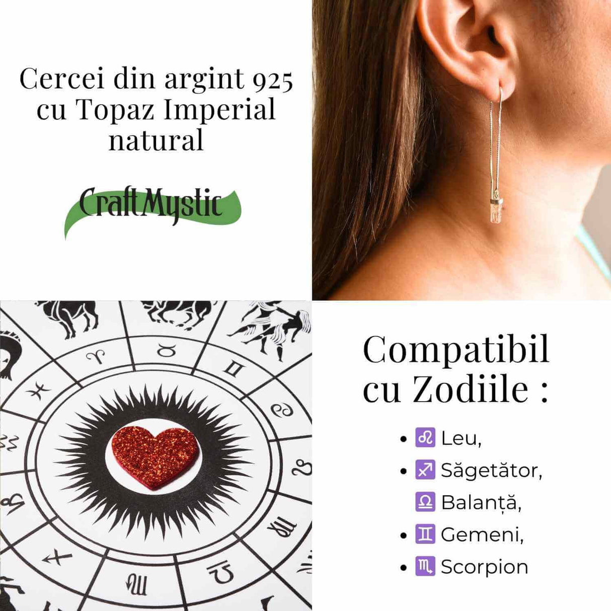 Cercei lungi din argint 925 cu topaz imperial natural - Eleganta si energie pozitiva - Copie