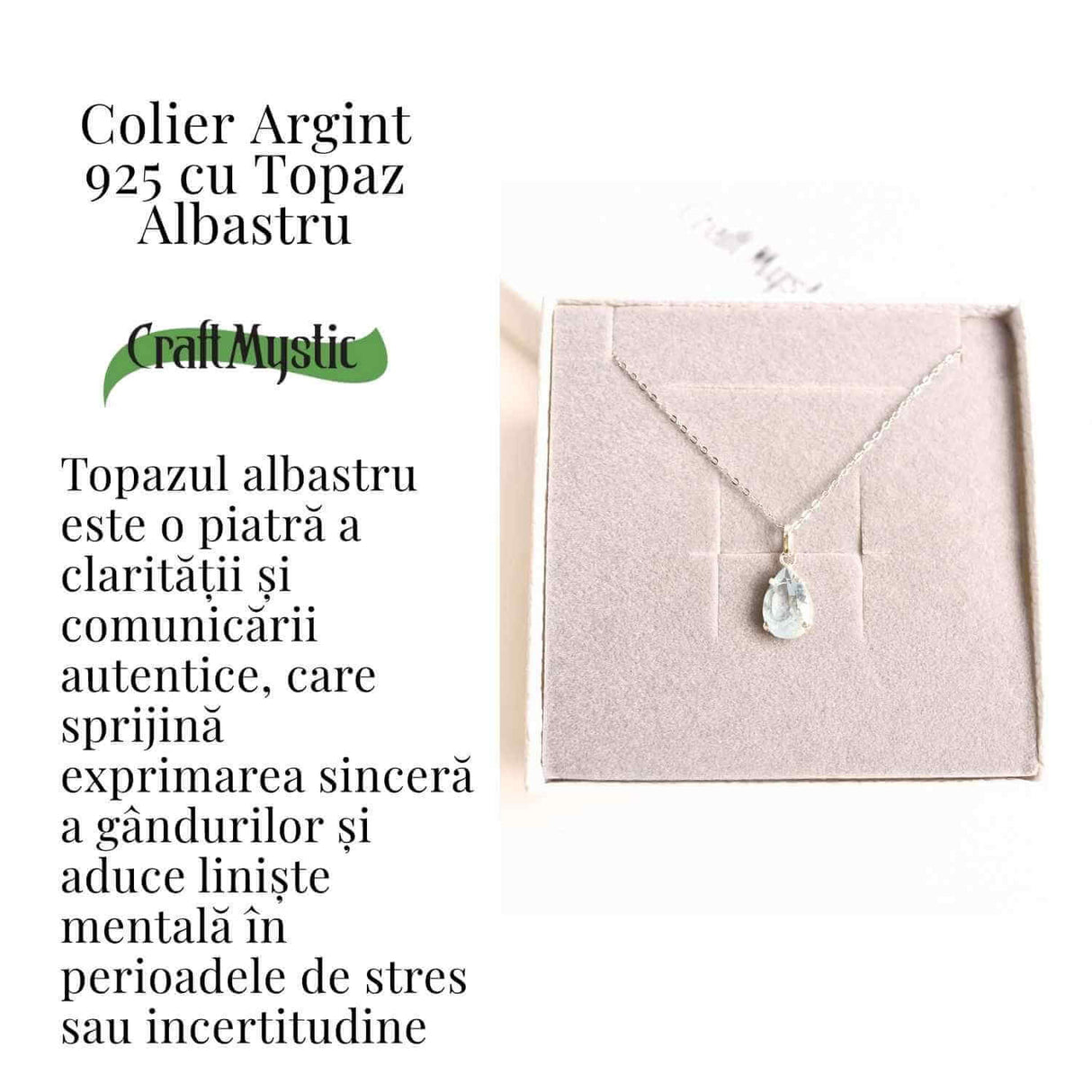 Claritate si Expresivitate - Colier Argint 925 cu Topaz Albastru fatetat Lacrima