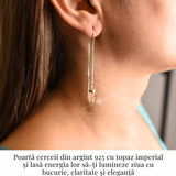 Cercei lungi din argint 925 cu topaz imperial natural - Eleganta si energie pozitiva - Copie