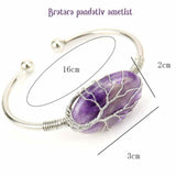 Bratara Argintie cu Pandantiv de Ametist - Eleganta si Echilibru Spiritual, Circumferinta 16 cm