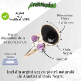 Inel argint 925 cu Onix Negru si Ametist - Protectie si Claritate Spirituala