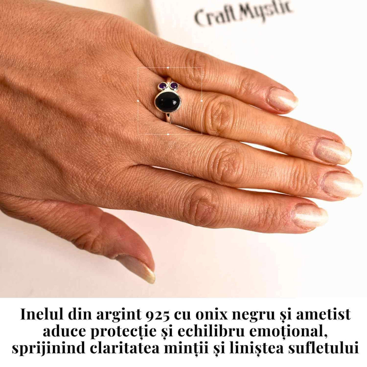 Inel argint 925 cu Onix Negru si Ametist - Protectie si Claritate Spirituala