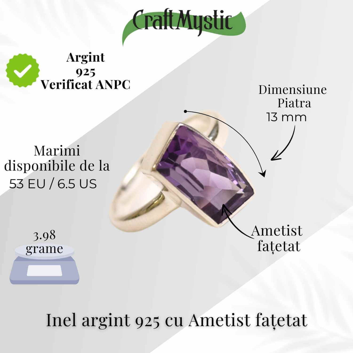 Inel Argint 925 cu Ametist Fatetat - Claritate si Echilibru Spiritual