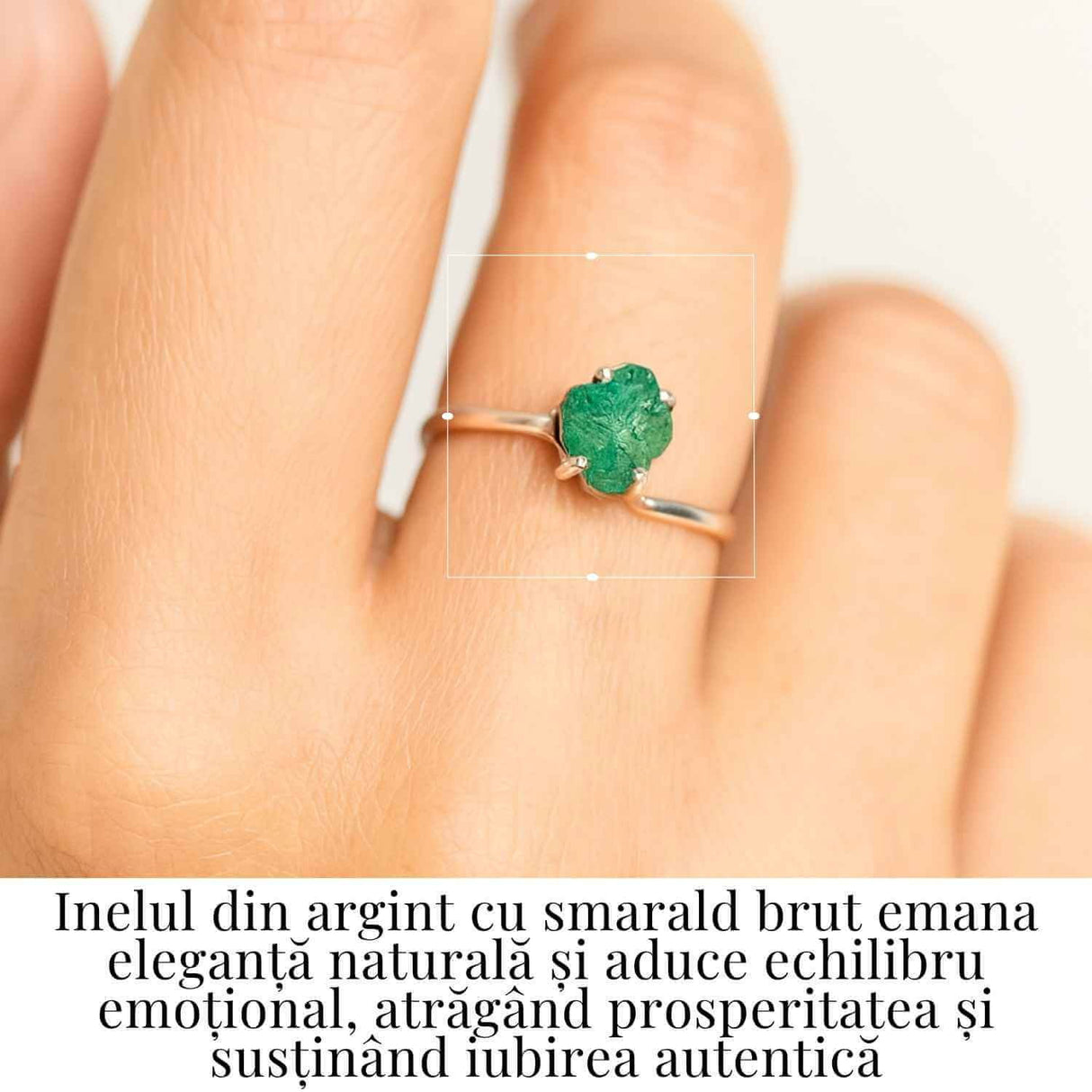 Inel Ajustabil Argint 925 cu Smarald Brut - Vindecare si Iubire Sincera