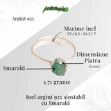 Inel Ajustabil Argint 925 cu Smarald Brut - Vindecare si Iubire Sincera