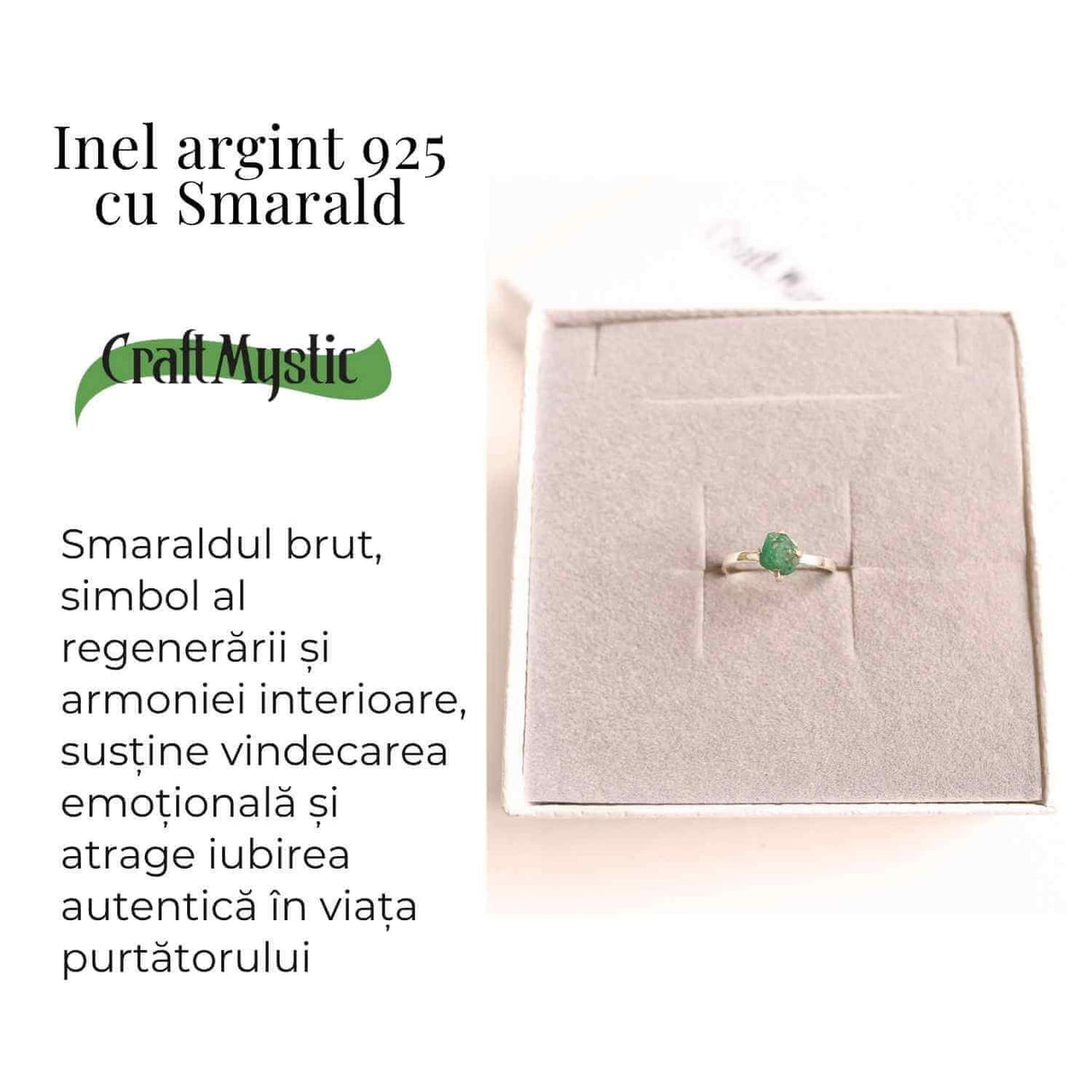 Inel Ajustabil Argint 925 cu Smarald Brut - Vindecare si Iubire Sincera