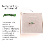 Inel Ajustabil Argint 925 cu Smarald Brut - Vindecare si Iubire Sincera
