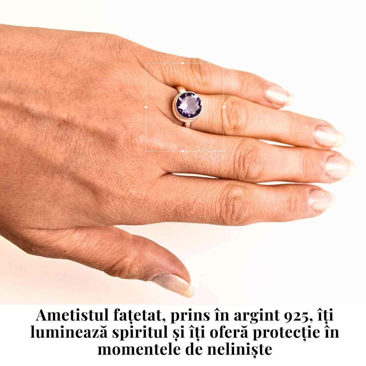 Inel Argint 925 cu Ametist Fatetat Rotund - Armonie si Claritate Spirituala