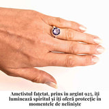 Inel Argint 925 cu Ametist Fatetat Rotund - Armonie si Claritate Spirituala