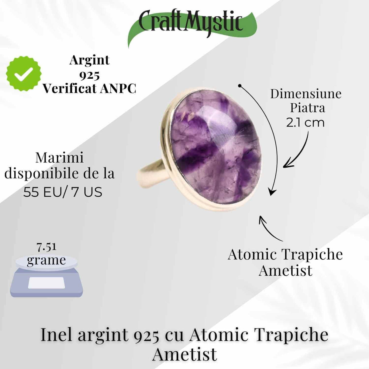 Inel argint 925 cu Atomic Trapiche Ametist oval - Claritate si Echilibru Interior