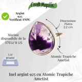Inel argint 925 cu Atomic Trapiche Ametist lacrima - Claritate si Protectie Spirituala