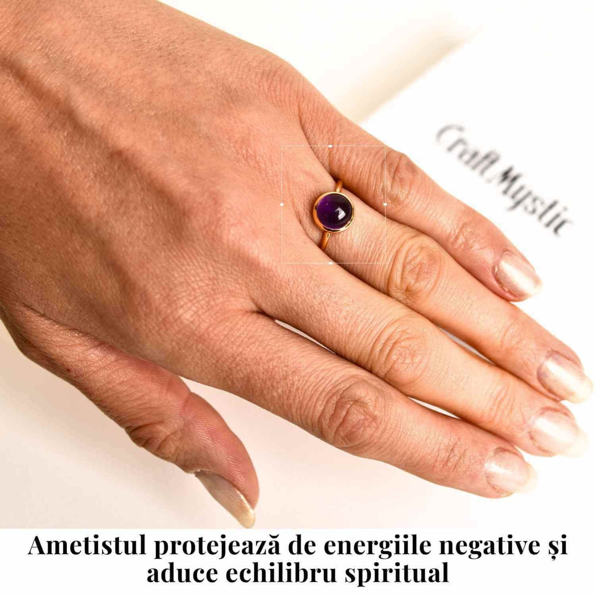 Inel Argint 925 placat cu aur 18K cu Ametist Rotund - Armonie si Claritate Spirituala