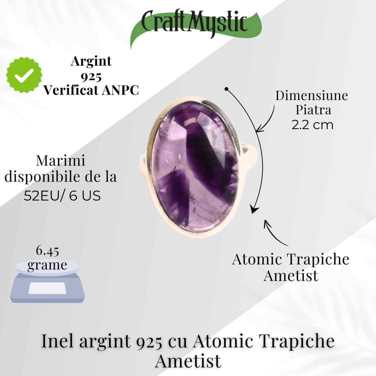 Inel argint 925 cu Atomic Trapiche Ametist oval - Claritate si Echilibru Interior