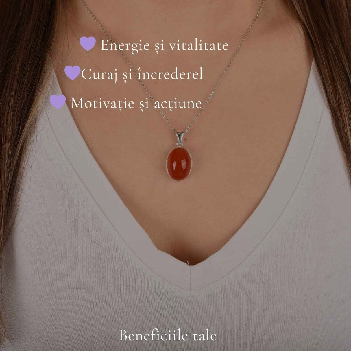 Colier argint 925 cu Carneol oval – energie si incredere feminina