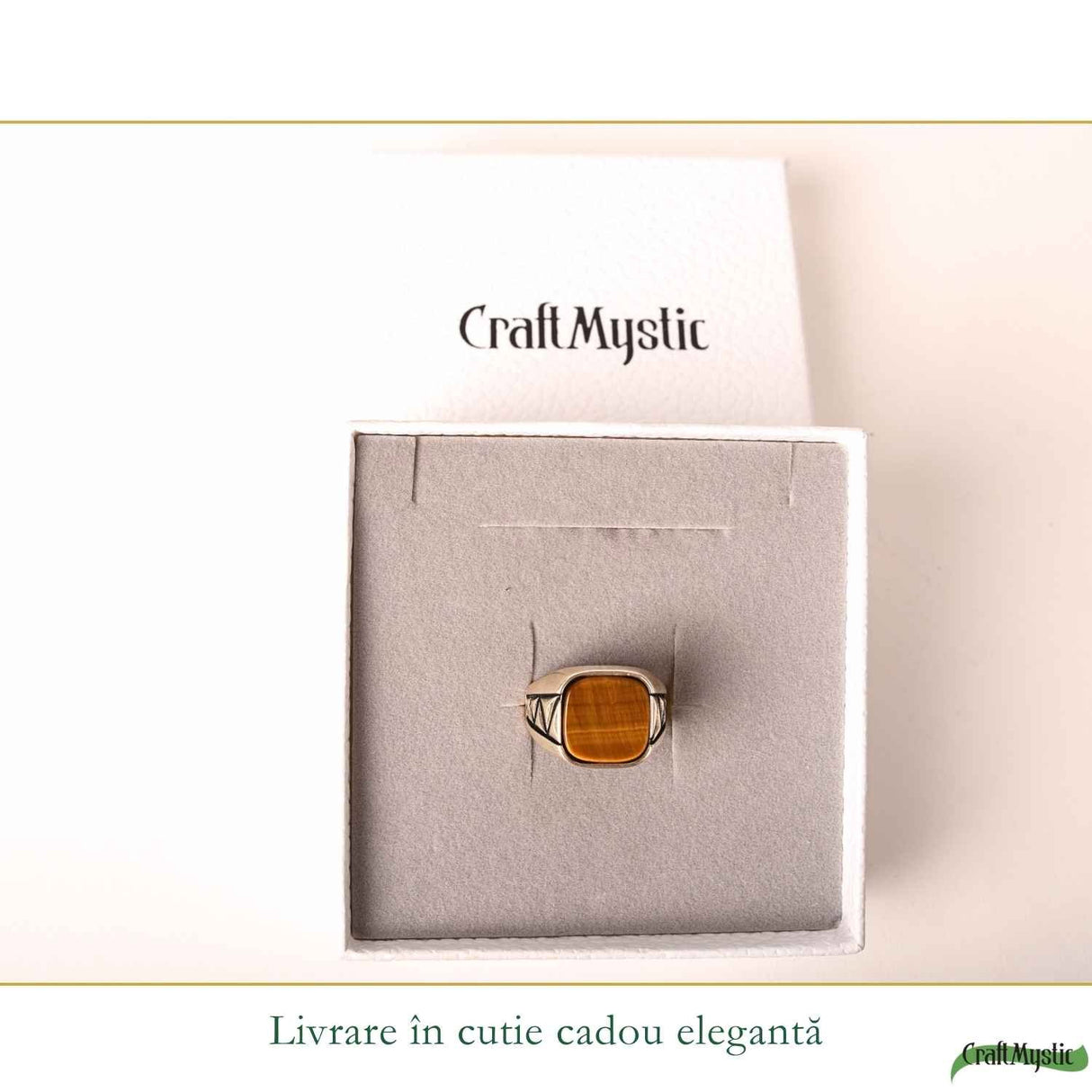 Inel Barbatesc Argint 925 cu Ochi de Tigru Patrat – Curaj si Protectie