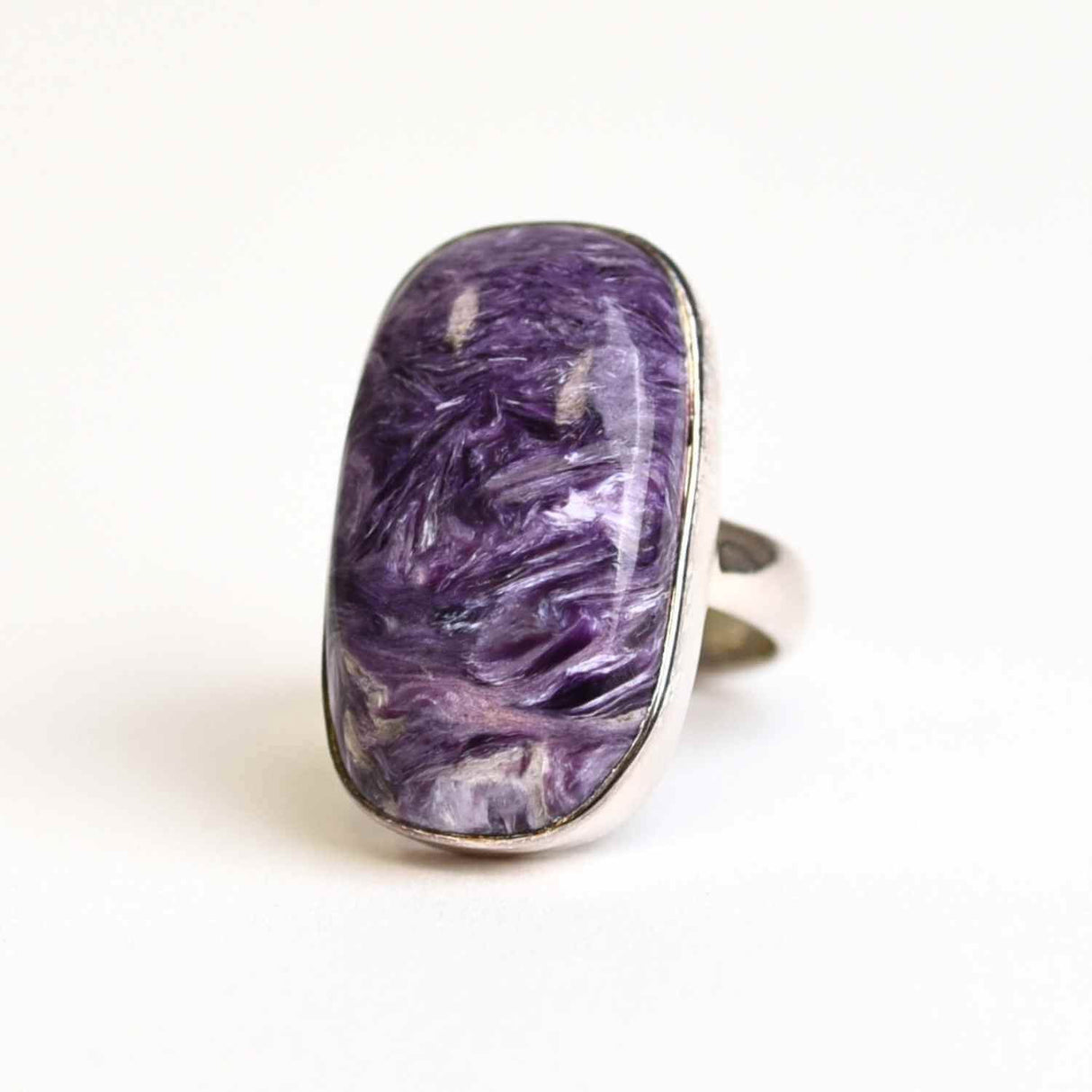 Inel argint 925 cu piatra naturala Charoite dreptunghiular