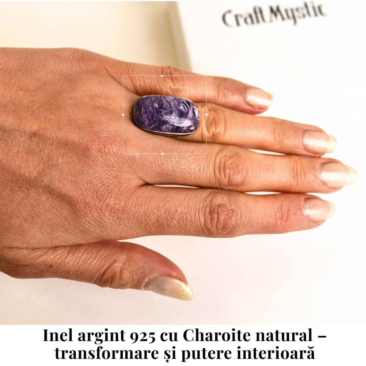 Inel argint 925 cu piatra naturala Charoite dreptunghiular