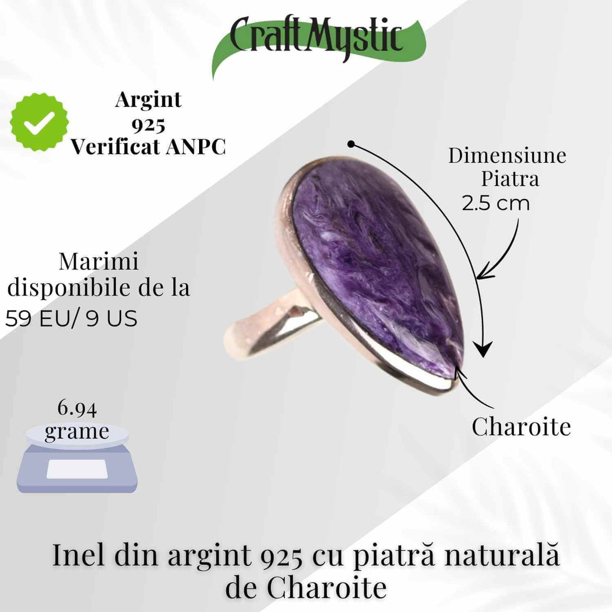 Inel argint 925 cu Charoite picatura - Transformare si intuitie