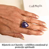 Inel argint 925 cu piatra naturala Charoite lacrima - Transformare si Putere Interioara