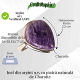 Inel argint 925 cu piatra naturala Charoite lacrima - Transformare si Putere Interioara