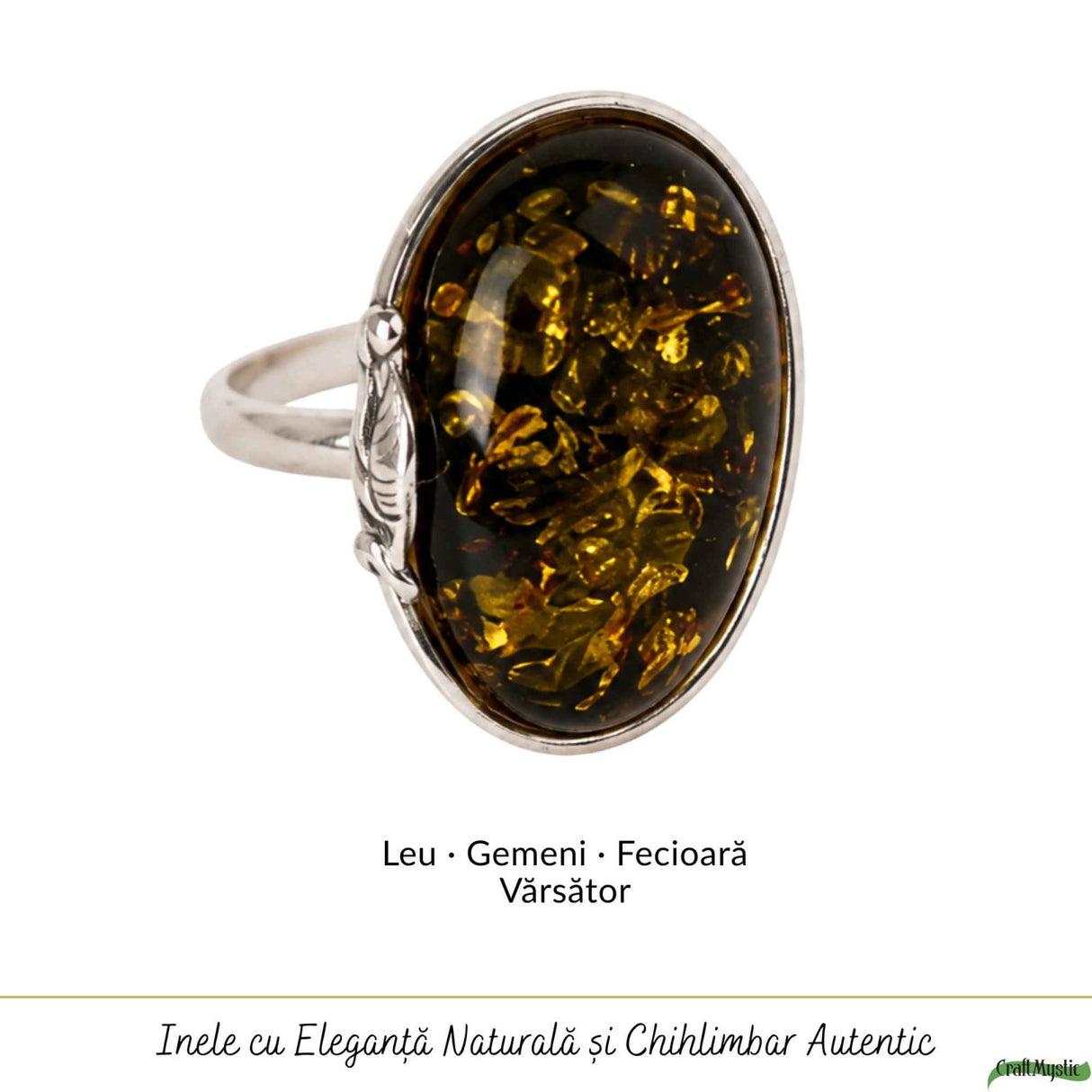 Inel Argint 925 cu Chihlimbar Verde Oval – Echilibru si Eleganta Naturala