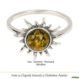 Inel Argint 925 cu Chihlimbar Verde si Soare – Energie Luminoasa si Echilibru