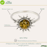 Inel Argint 925 cu Chihlimbar Verde si Soare – Energie Luminoasa si Echilibru