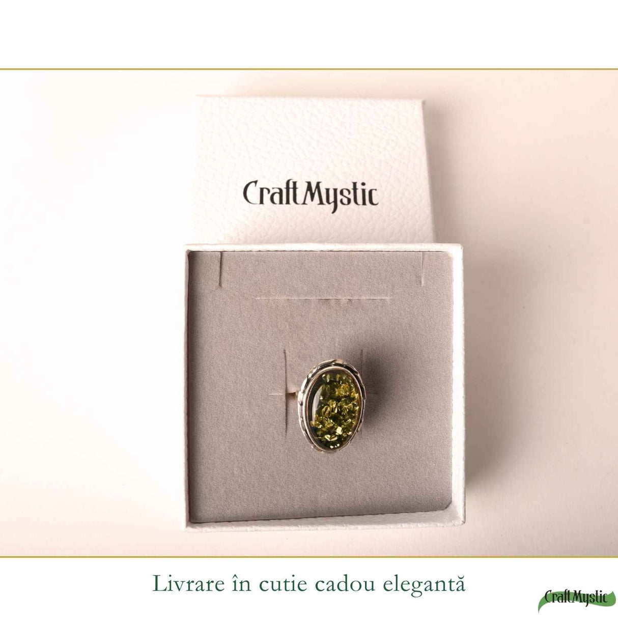 Inel Argint 925 cu Chihlimbar Verde Oval – Energie Naturala si Eleganta Statement