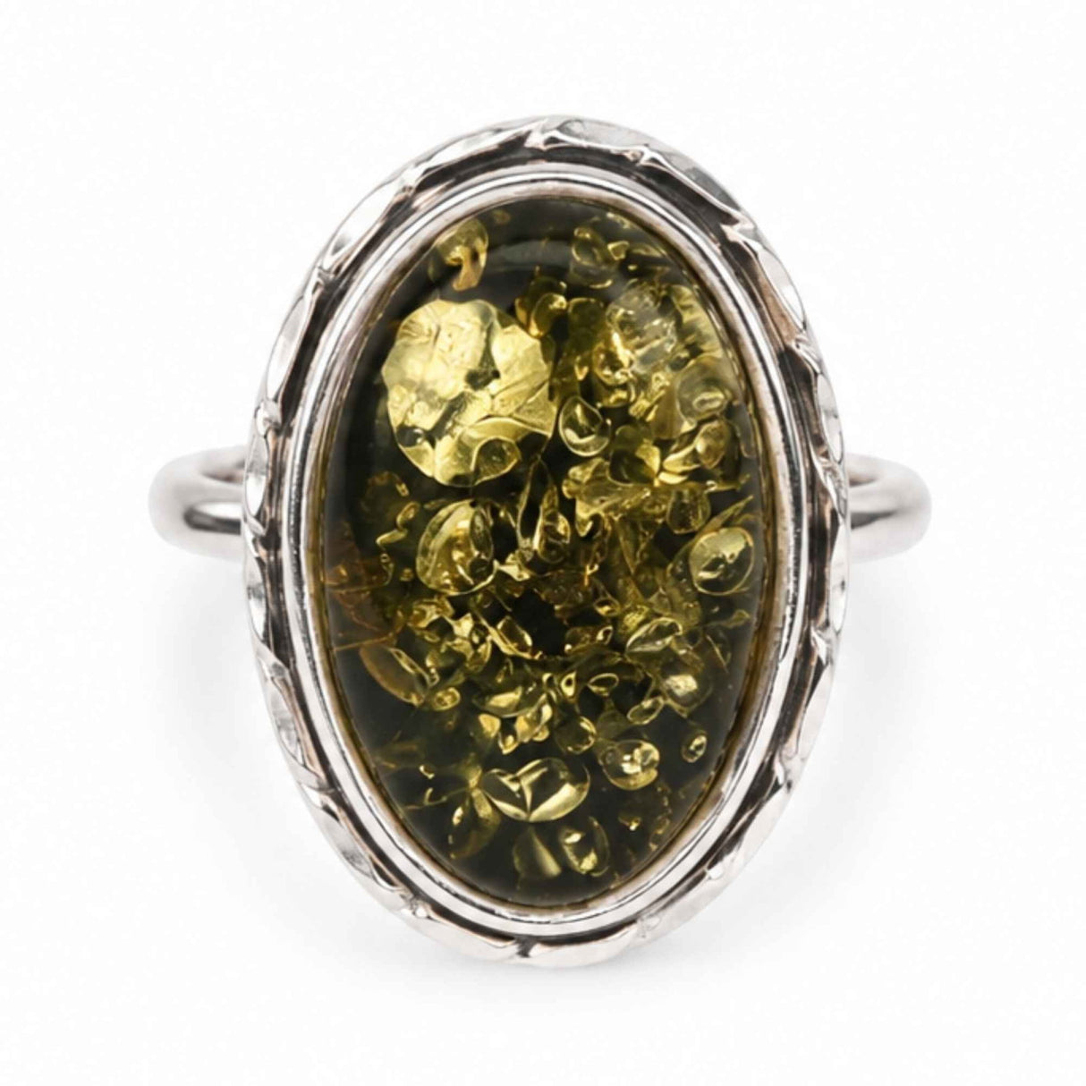 Inel Argint 925 cu Chihlimbar Verde Oval – Energie Naturala si Eleganta Statement