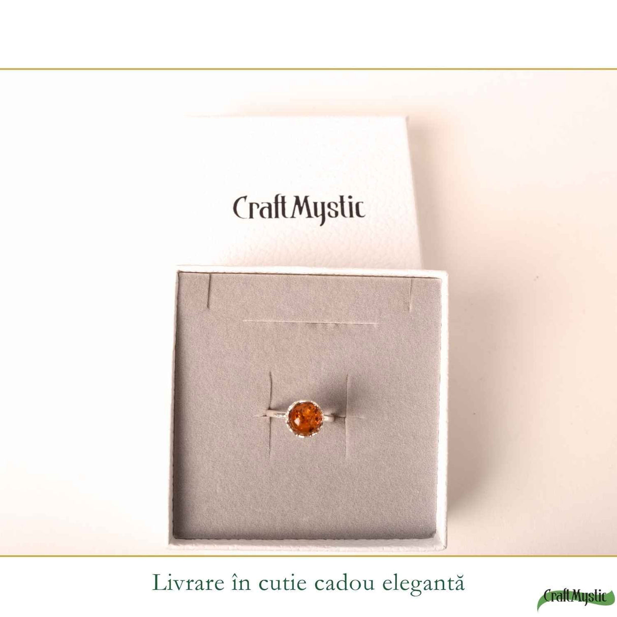 Inel Argint 925 cu Chihlimbar Coniac Rotund – Energie Calda si Eleganta Naturala