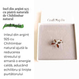 Inel Argint 925 cu Chihlimbar Natural in Forma de Fluture ajustabil - Renastere si Energie Solara