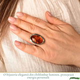 Inel Argint 925 cu Chihlimbar Coniac Oval – Eleganta Calda si Energie Naturala