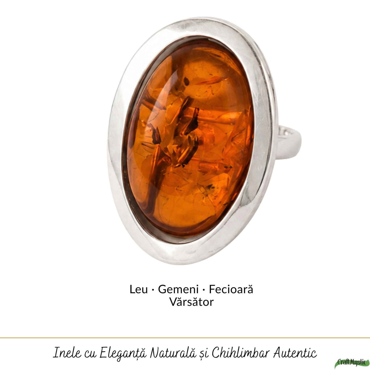 Inel Argint 925 cu Chihlimbar Coniac Oval – Eleganta Calda si Energie Naturala