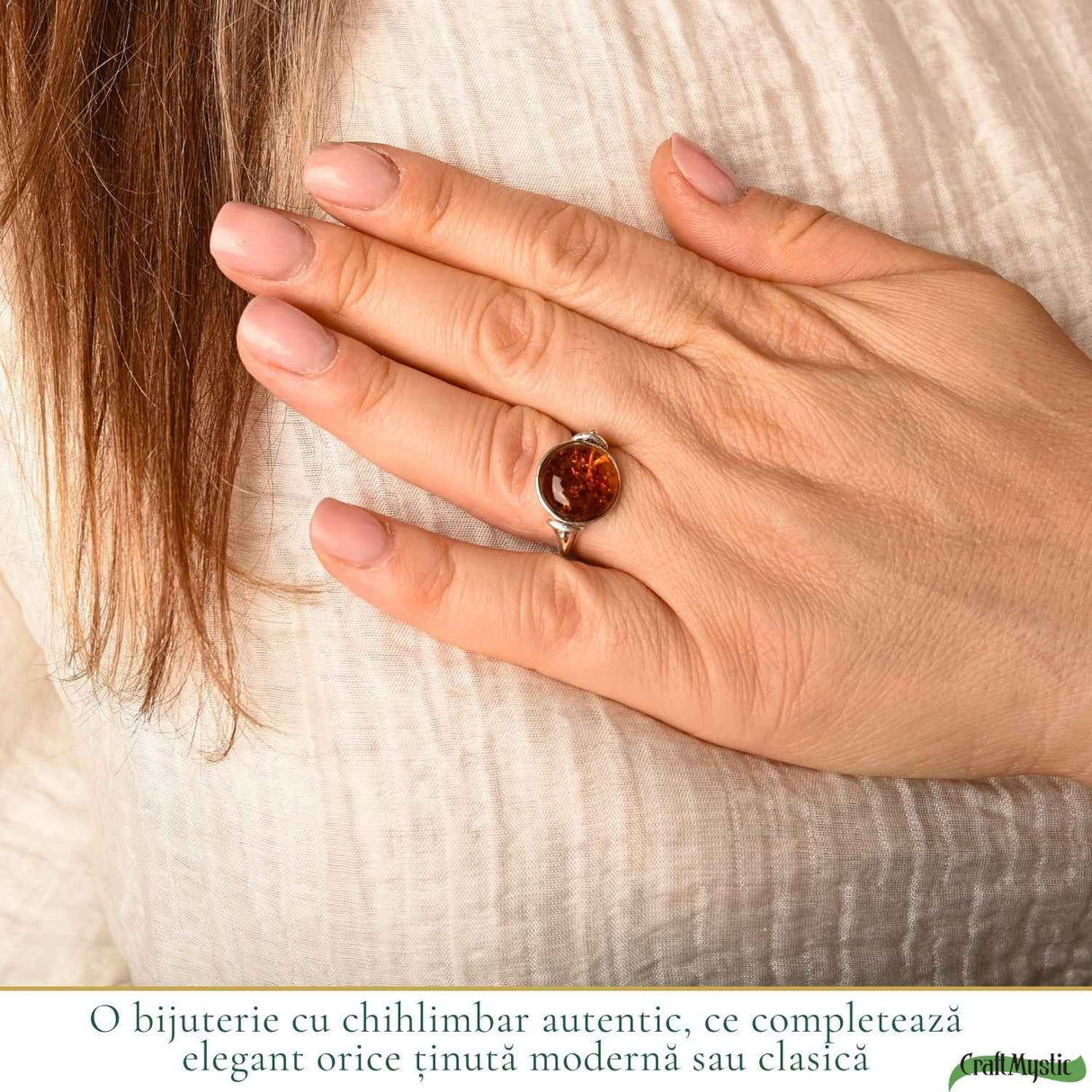 Inel Argint 925 cu Chihlimbar Coniac si Arborele Vietii – Echilibrusi Energie Calda
