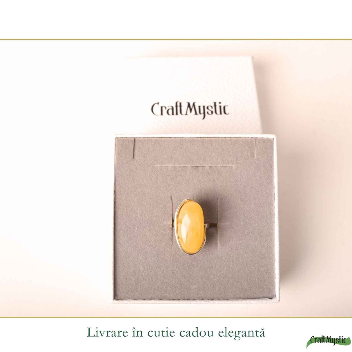 Inel Argint 925 cu Chihlimbar Galben Oval – Eleganta Calda si Energie Pozitiva