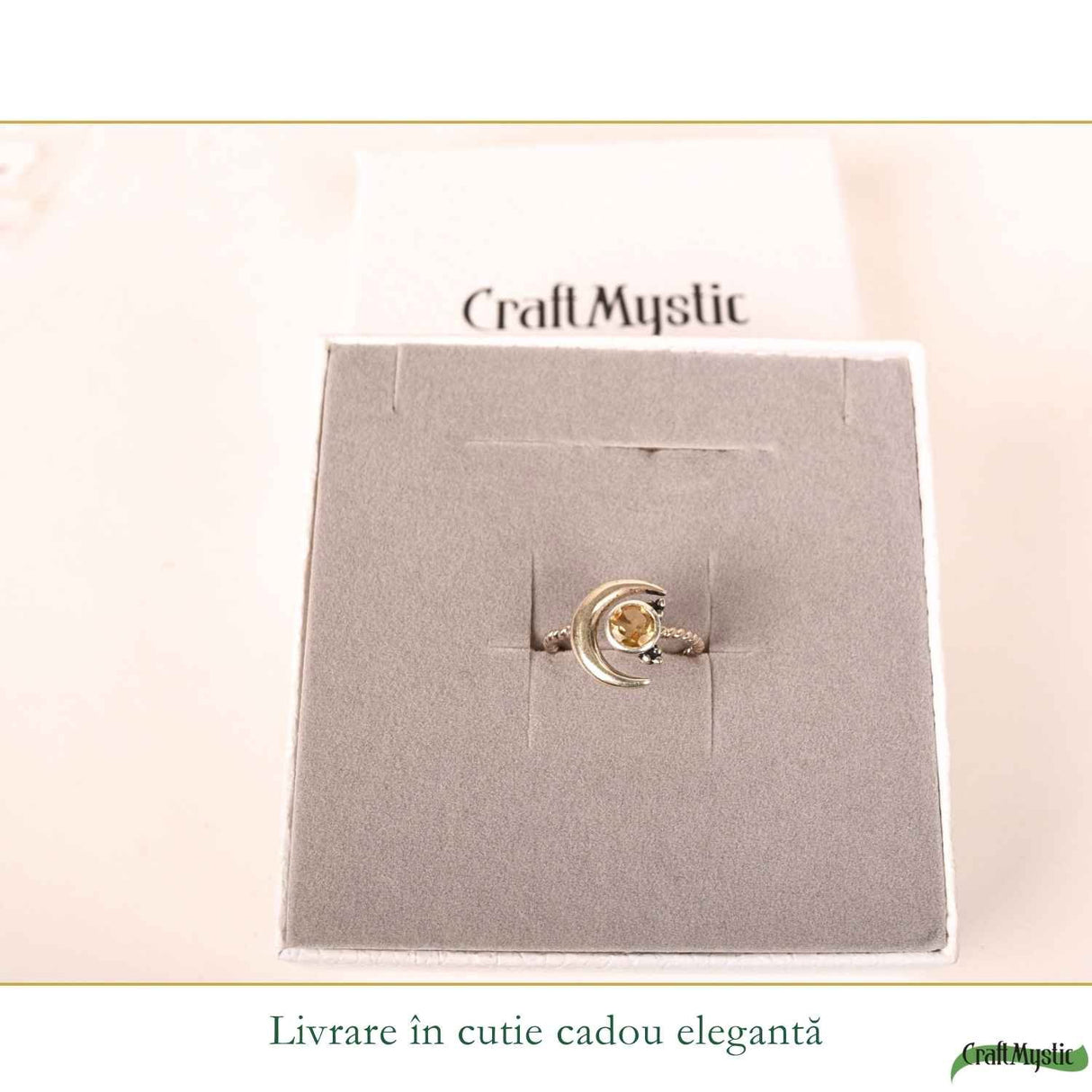 Inel argint 925 cu Citrin semiluna si soare – energie si echilibru interior