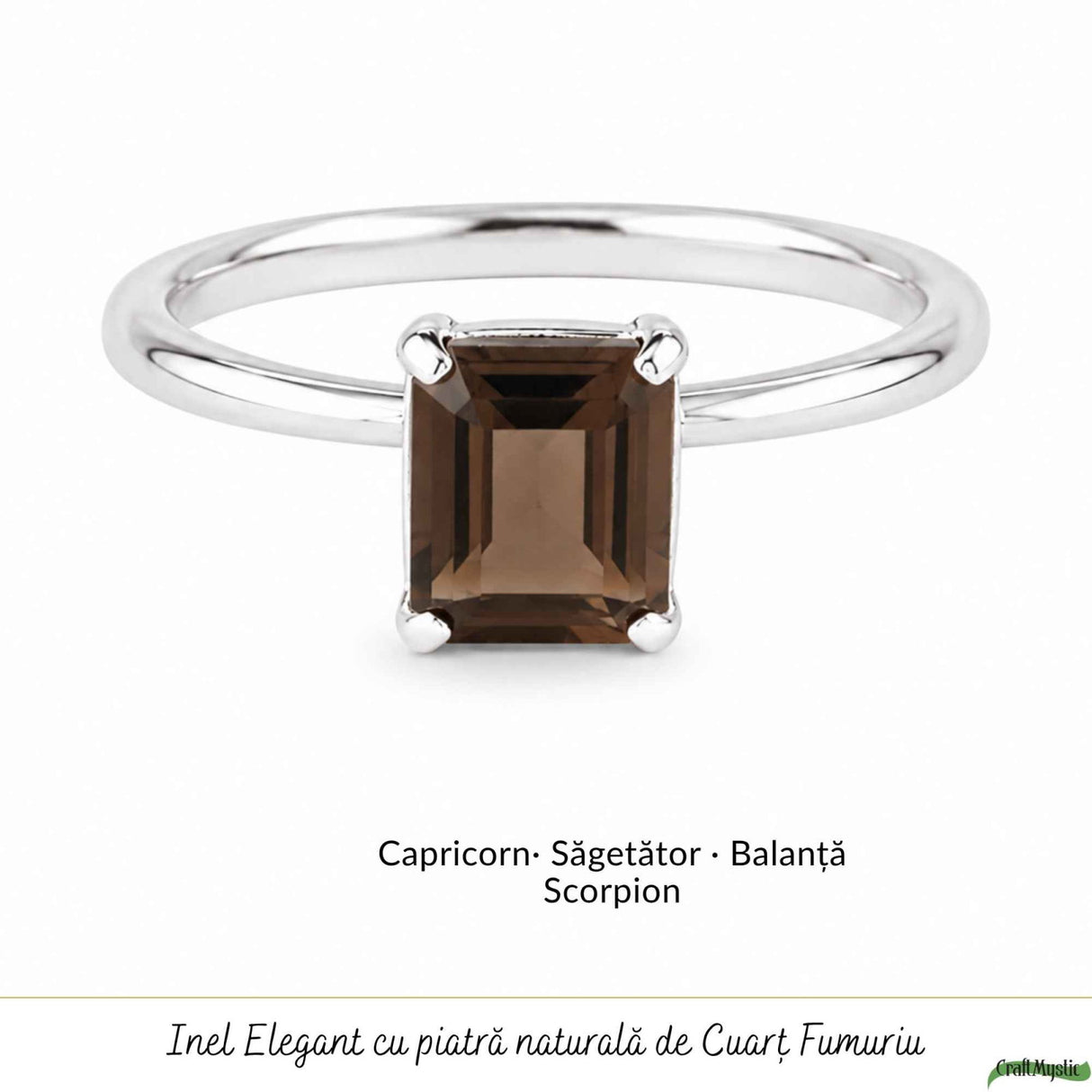 Inel Argint 925 cu Cuart Fumuriu Fatetat Dreptunghi – Protectie si Stabilitate