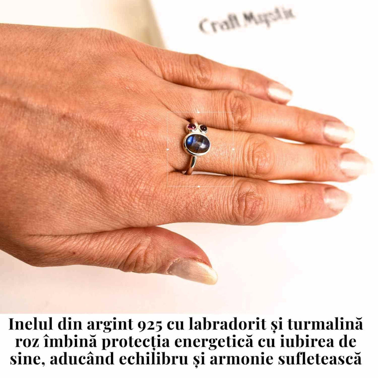 Inel argint 925 cu Labradorit si Turmalina Roz - Armonie si Echilibru Emotional