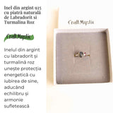 Inel argint 925 cu Labradorit si Turmalina Roz - Armonie si Echilibru Emotional