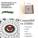 Inel argint 925 cu Labradorit si Turmalina Roz - Armonie si Echilibru Emotional