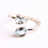 Inel Ajustabil Argint 925 cu dublu Topaz Albastru Fatetat - Claritate si Echilibru Emotional