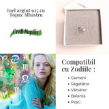 Inel Ajustabil Argint 925 cu dublu Topaz Albastru Fatetat - Claritate si Echilibru Emotional