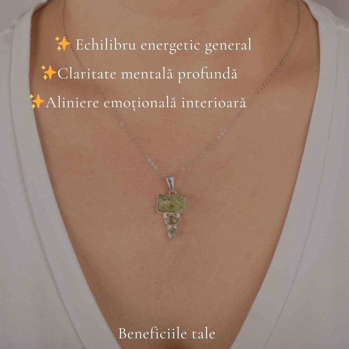 Colier Argint 925 cu Triplu Kianit Verde – Echilibru si Claritate Interioara