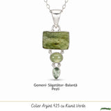 Colier Argint 925 cu Triplu Kianit Verde – Echilibru si Claritate Interioara