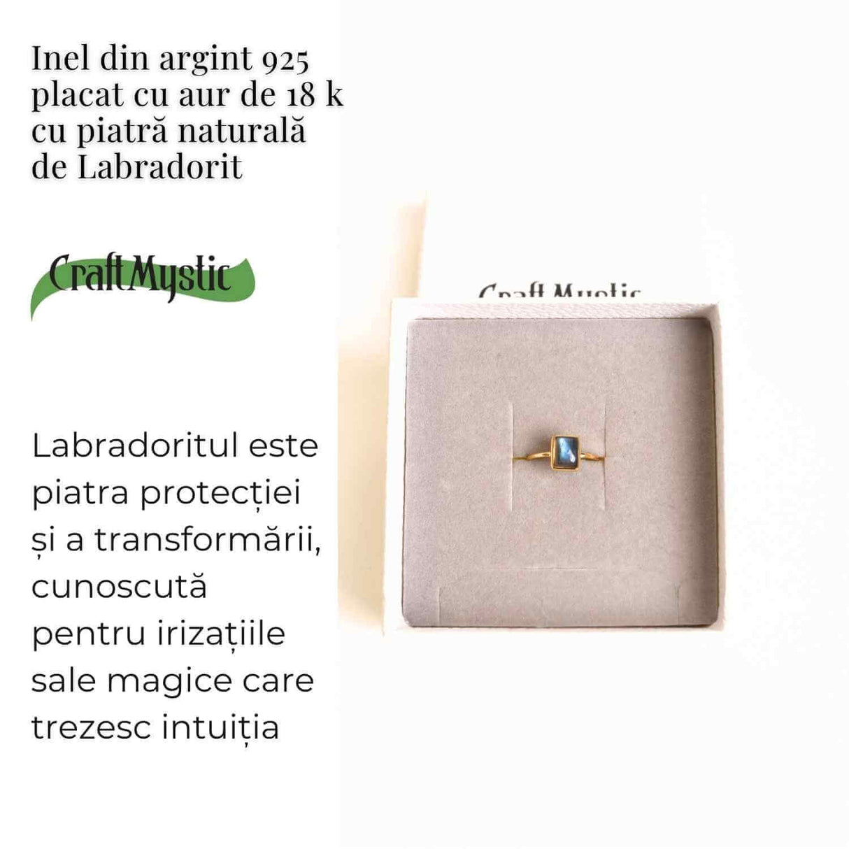Inel Argint 925 placat cu aur 18K cu Labradorit - Claritate si Protectie Energetica